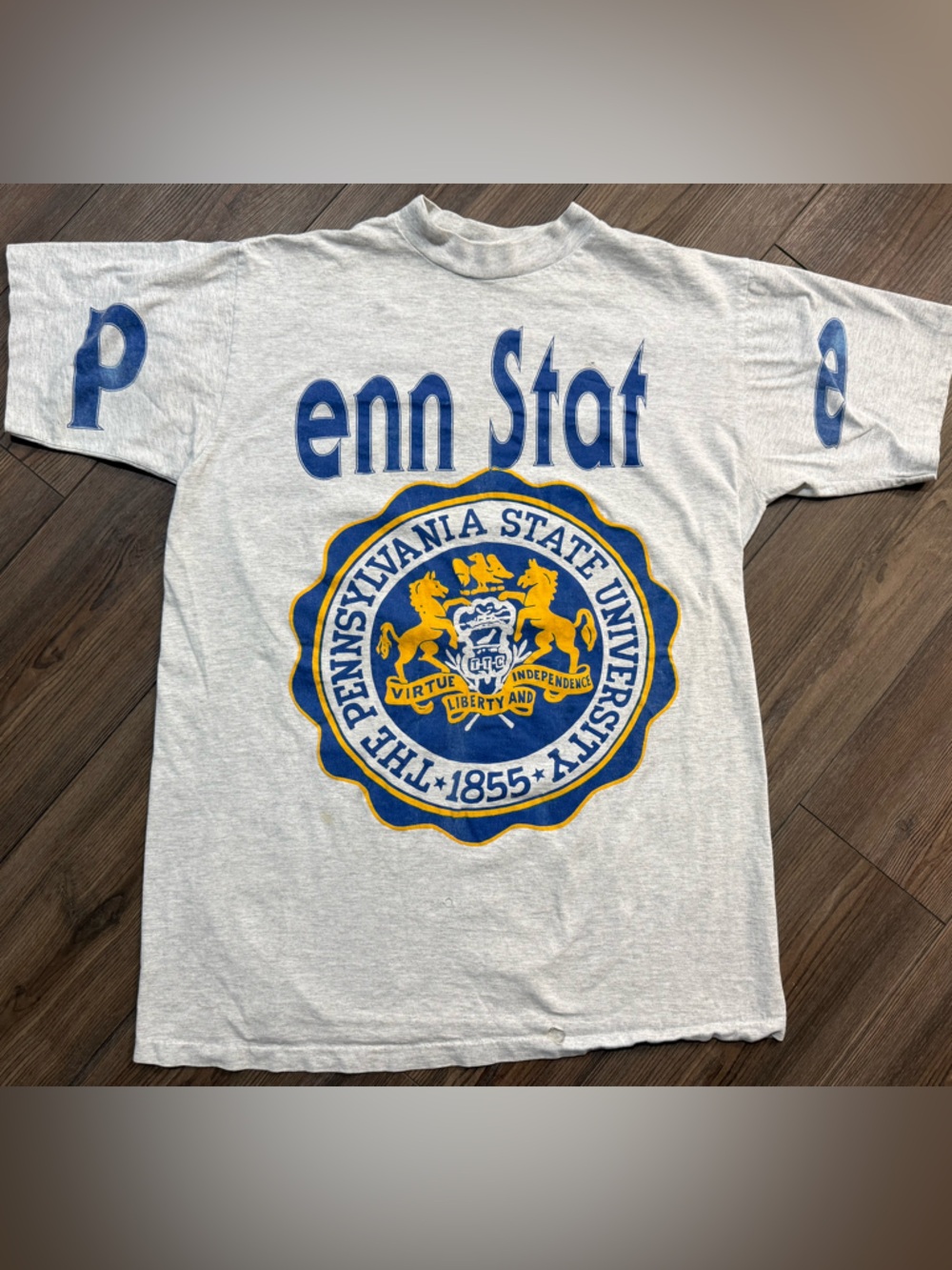 Vintage 80s Penn State T Shirt Usa Made Distressed Thrashed Graphic L/Xl Rare